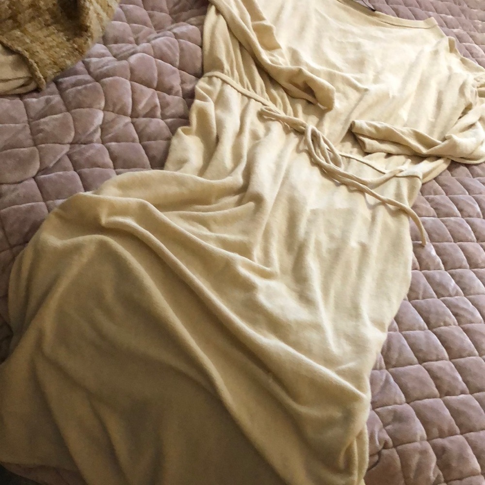 Miracle berry long cream dress with drawstring